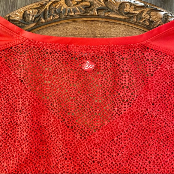🍒 3/$35 PRANA Cherry Red Mesh ELLIOT Cinch-Tie Waist S/S Cover-Up-L - Picture 9 of 16